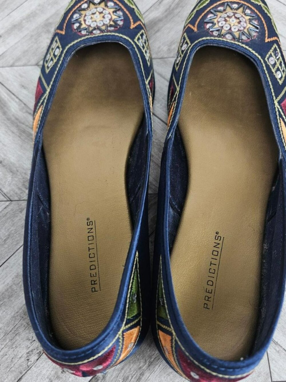 Predictions Womens Embroidered Navy Blue Fabric Flats 8 Slip On Ballet Shoes - Picture 3 of 11